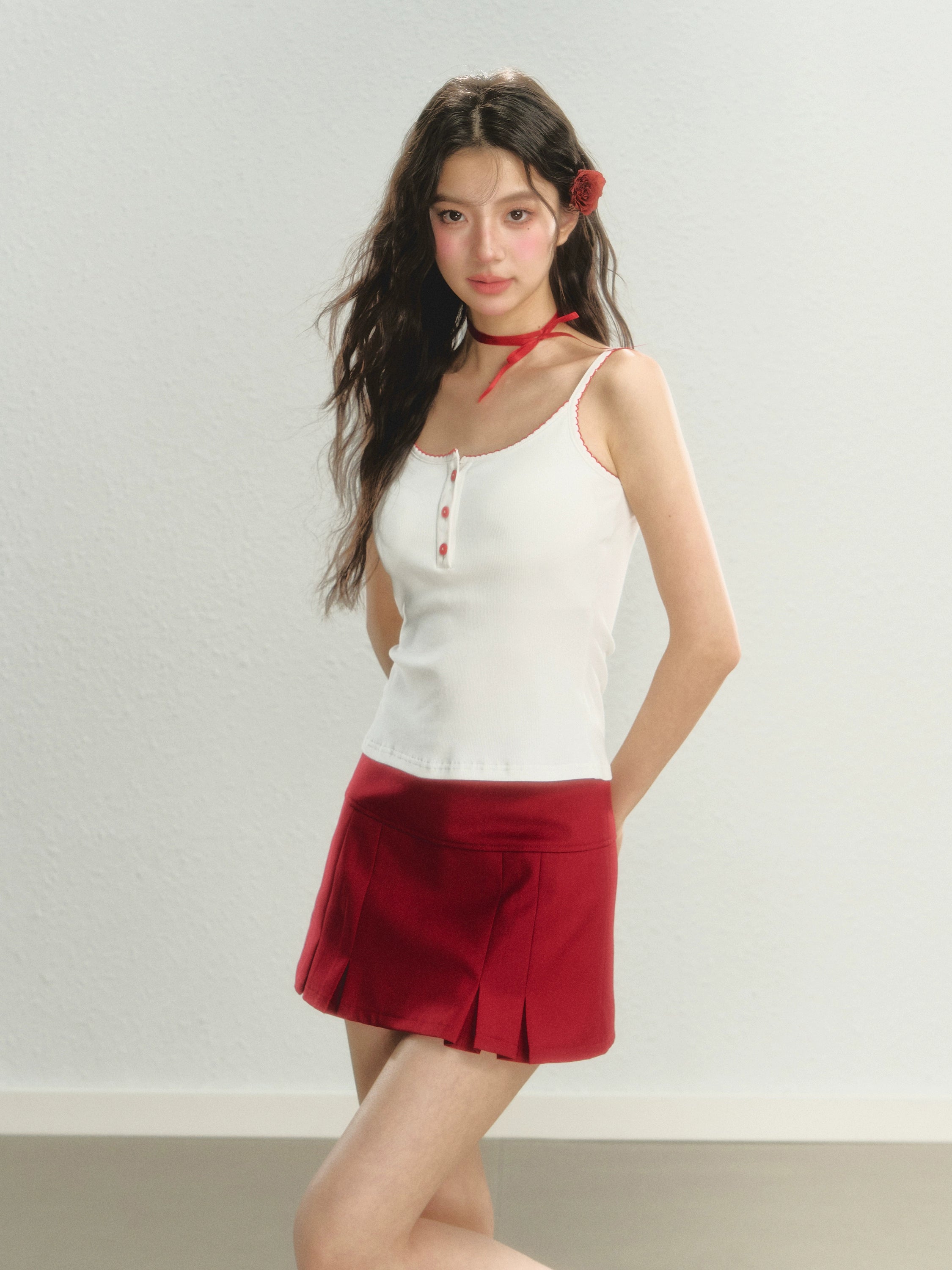 Red & Dark Gray Skort velvet skirt plush