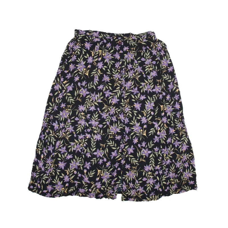 SAG HARBOR Midi Flare Skirt Black Floral Womens L ruffled skirt detail