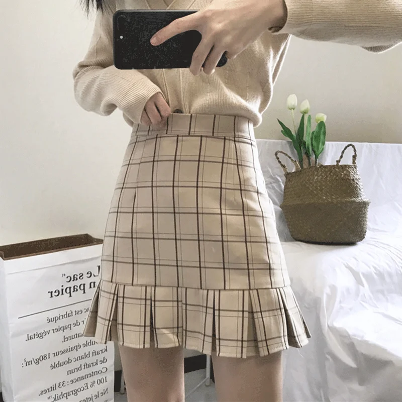 Sexy high waist plaid skirt yv40636 pencil skirt chic
