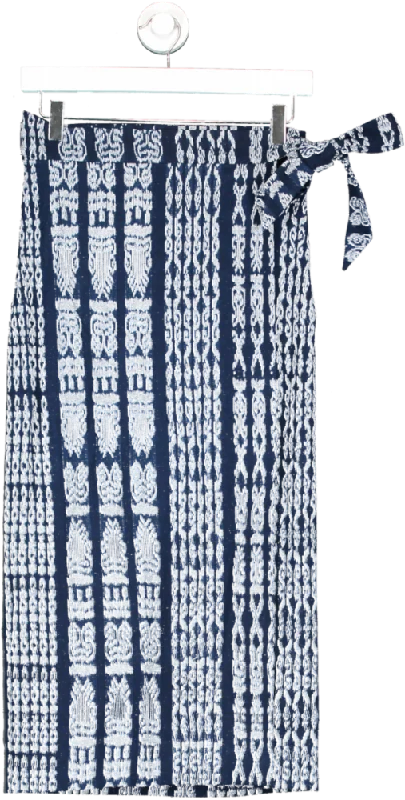 Shakulalvani Blue Resist Dyed Vintage Mayan Foot-loom Woven Wrap Midi Skirt UK 8 modal blend skirt