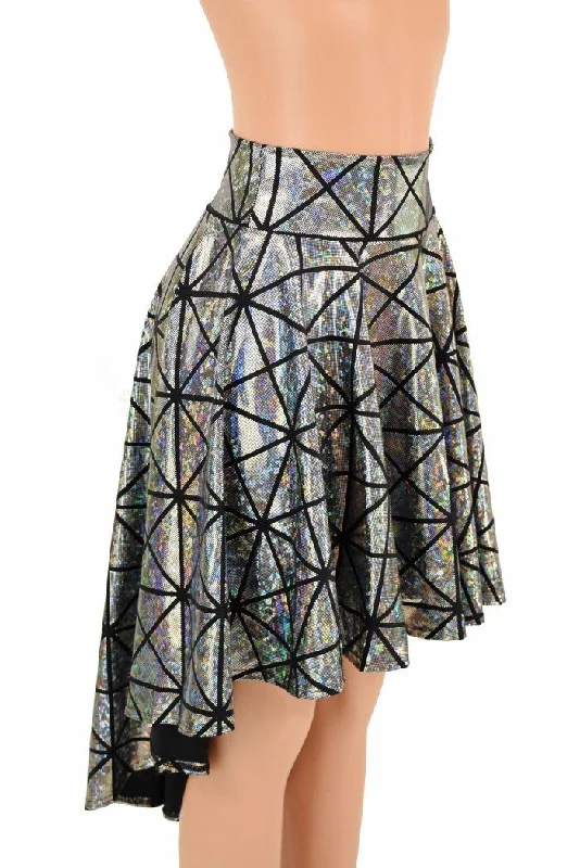 Silver Holographic Hi-Lo Skater Skirt corduroy skirt comfortable