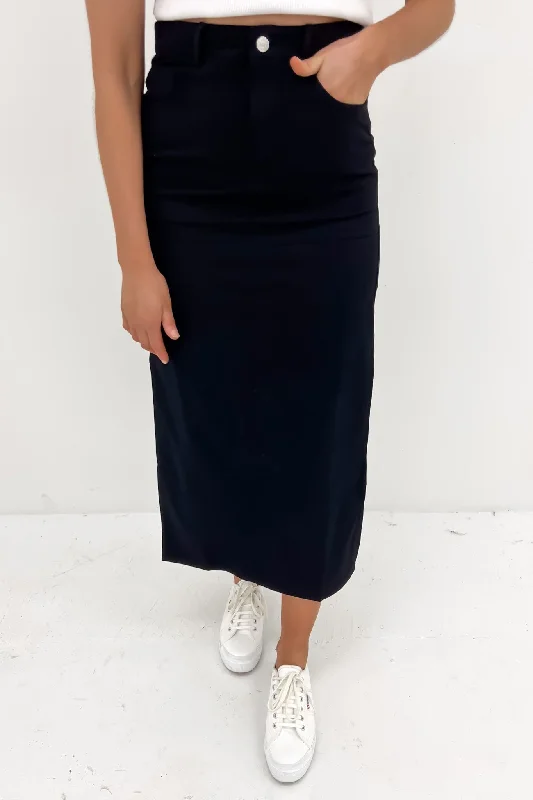 Stella Midi Skirt Black silk skirt sleek