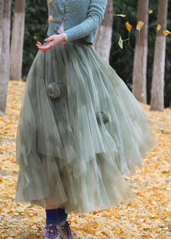 Stylish Green Tie Dye Floral Tulle Holiday Skirt Spring cashmere skirt soft
