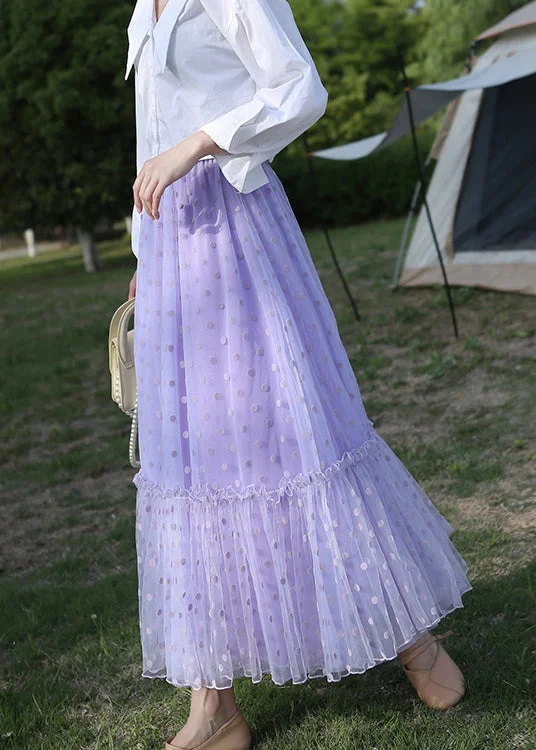 Stylish Purple Dot High Waist Tulle Skirts Summer linen skirt natural