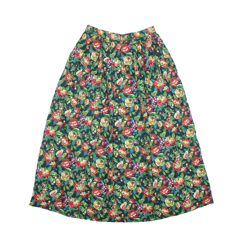 SUSAN BRISTOL Long Flare Skirt Red Floral Womens S slim fit skirt