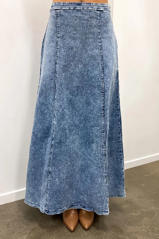 Taylor Denim Maxi Skirt Blue silk skirt luxurious