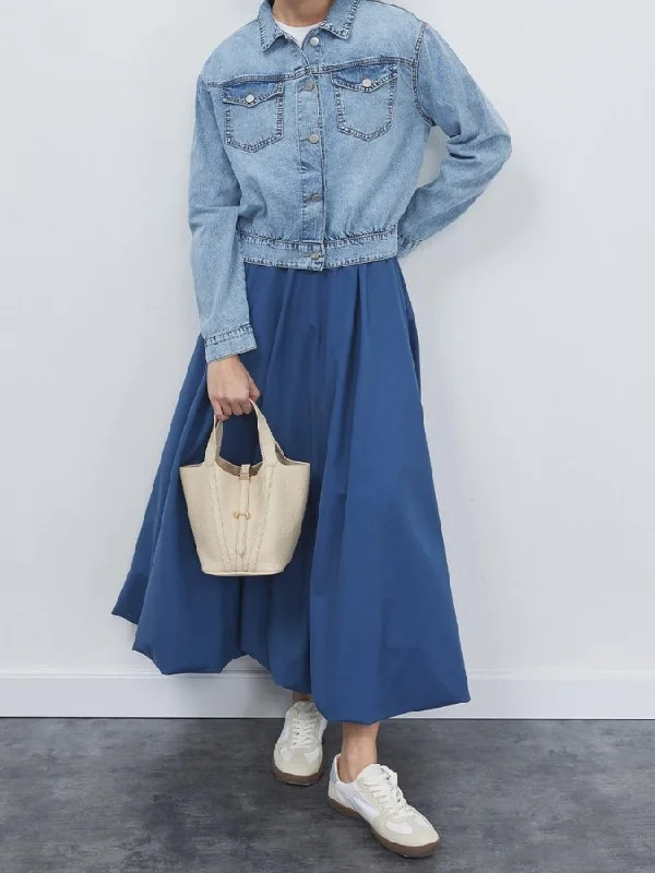 Wola Poplin Balloon Skirt Denim Blue chiffon skirt flowing