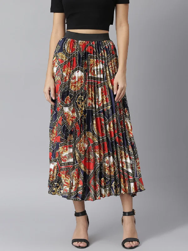 Women's Pleated Skirt With Chain Print - Stylestone casual skirt length