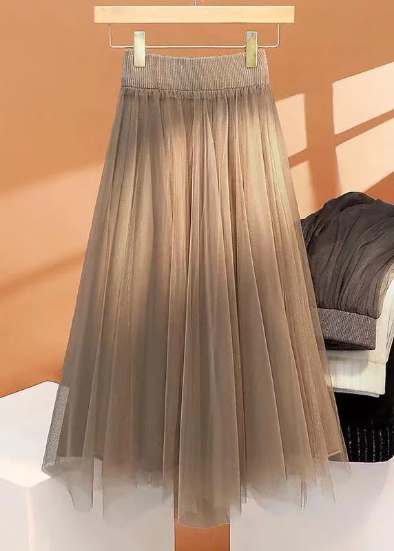 Women Khaki High Waist Wrinkled Asymmetrical Tulle Skirt Spring wool skirt thick