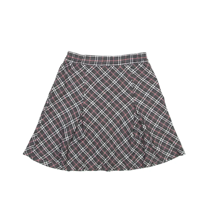 Y2K Short Pleated Skirt Grey Check Womens S wool skirt thick